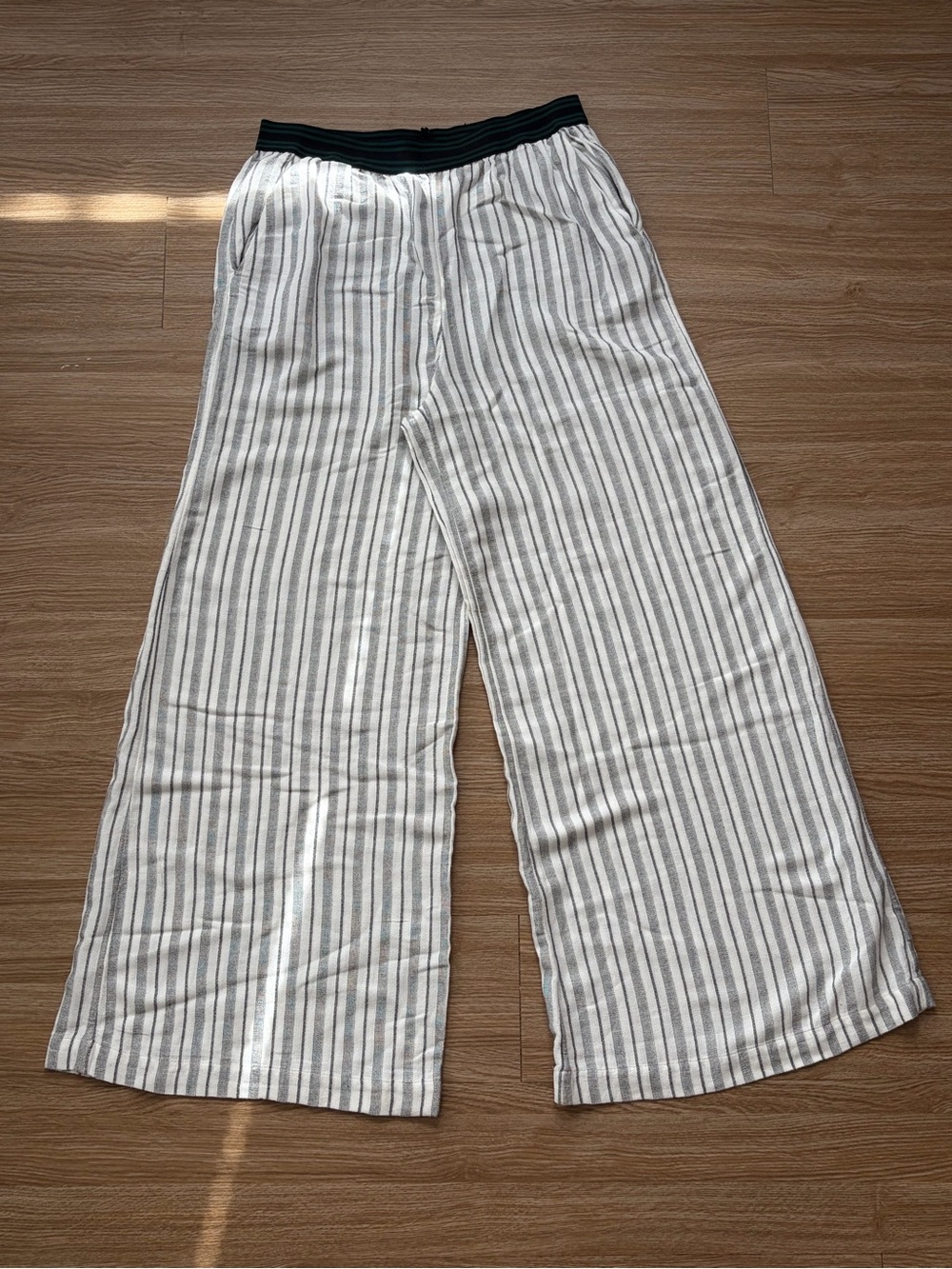 Free People Striped Wide Leg Linen-Type Pants